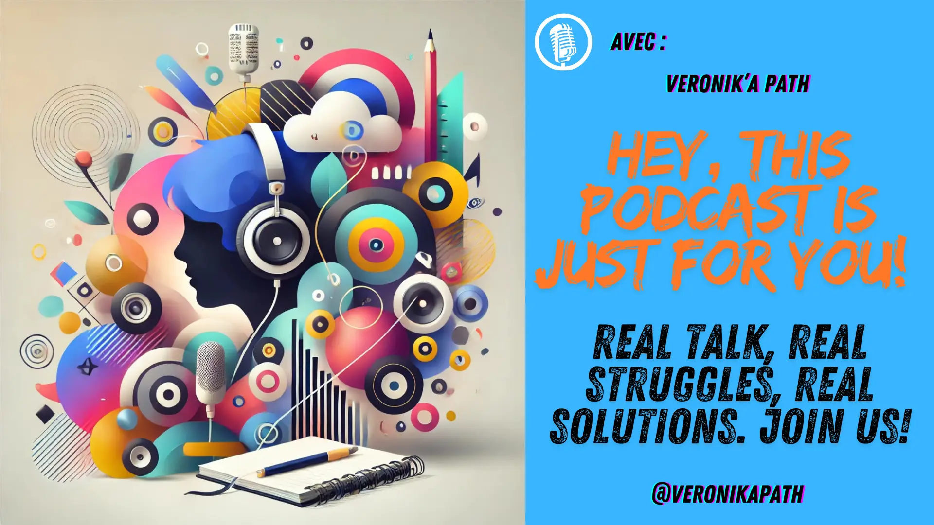 Vibrant illustration of a young person with headphones, surrounded by colorful abstract elements symbolizing creativity, personal growth, and deep reflection.