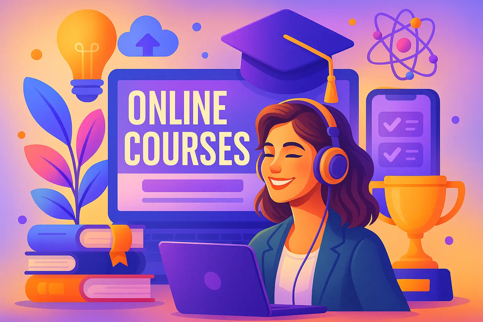 Vibrant illustration representing online learning and personal transformation with Veronik’A Path, symbolizing motivation, confidence, and self-development.